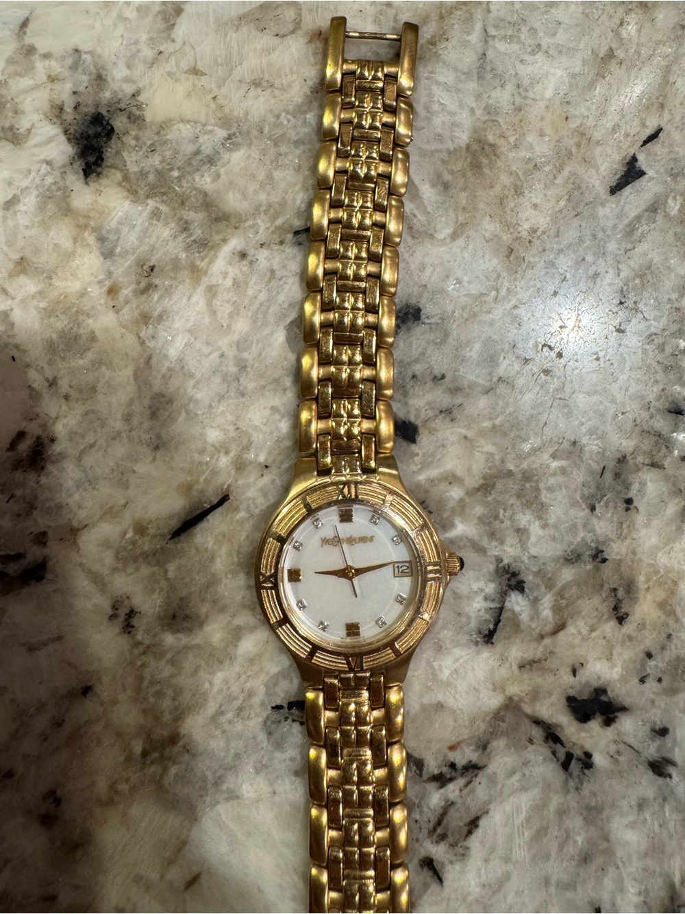 Yves Saint Laurent Gold and White Women's Bracelet Watch with Crystal Markers - Picture 5 of 7
